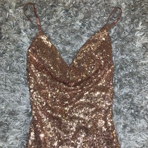 Rose gold sequin mini dress